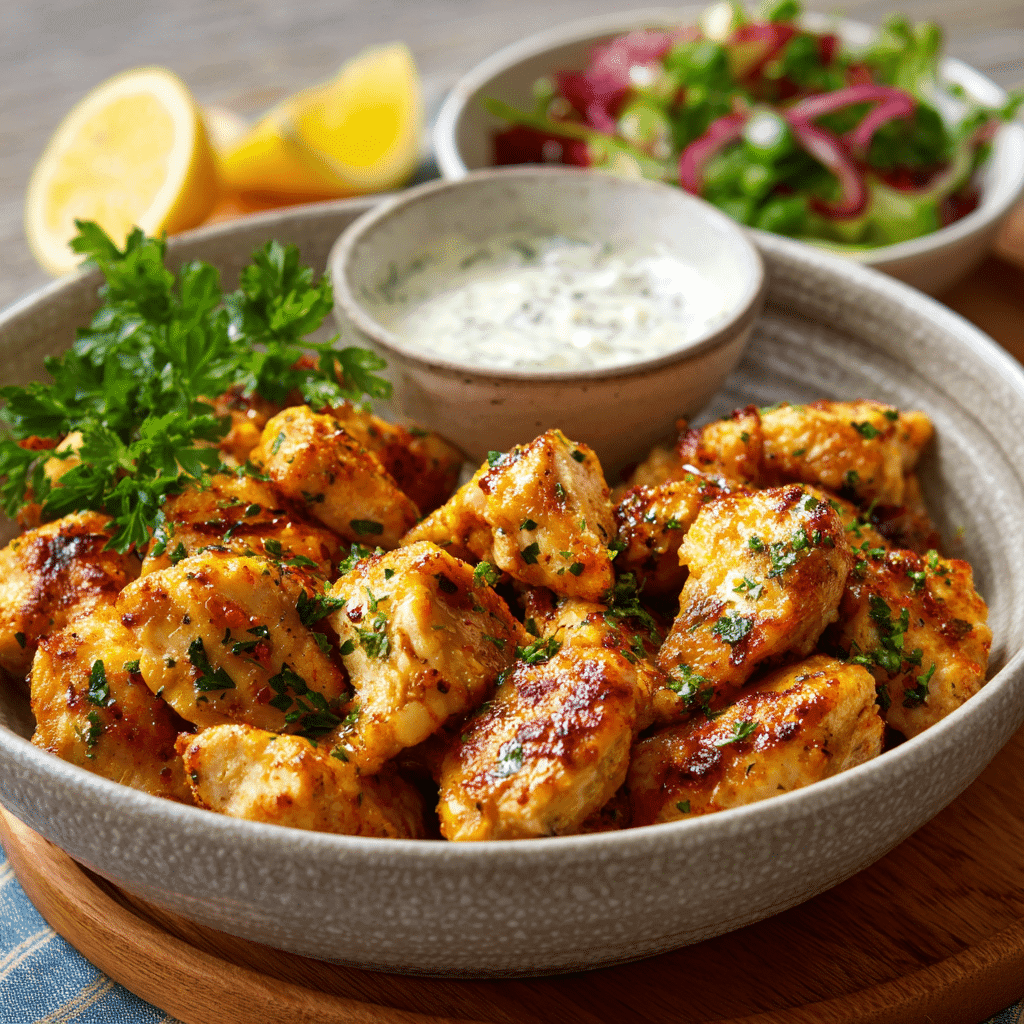 Juicy baked chicken bites fresh from the oven