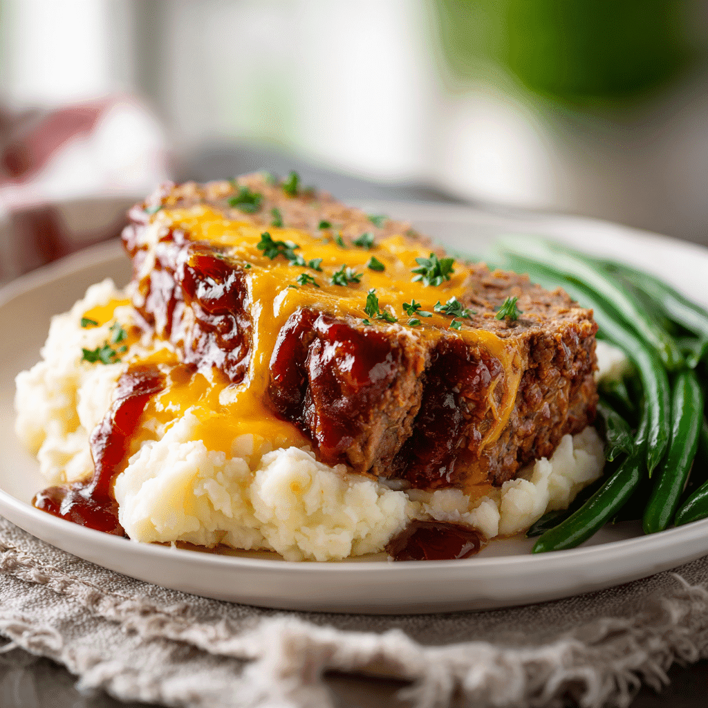 Served BBQ Cheddar Meatloaf with Sides