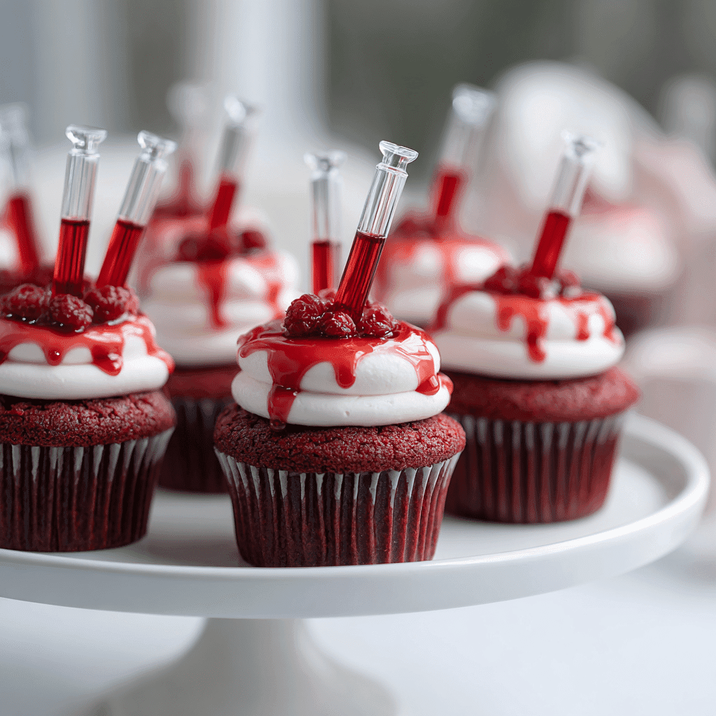 Served Vampire Bite Red Velvet Cupcakes for Halloween