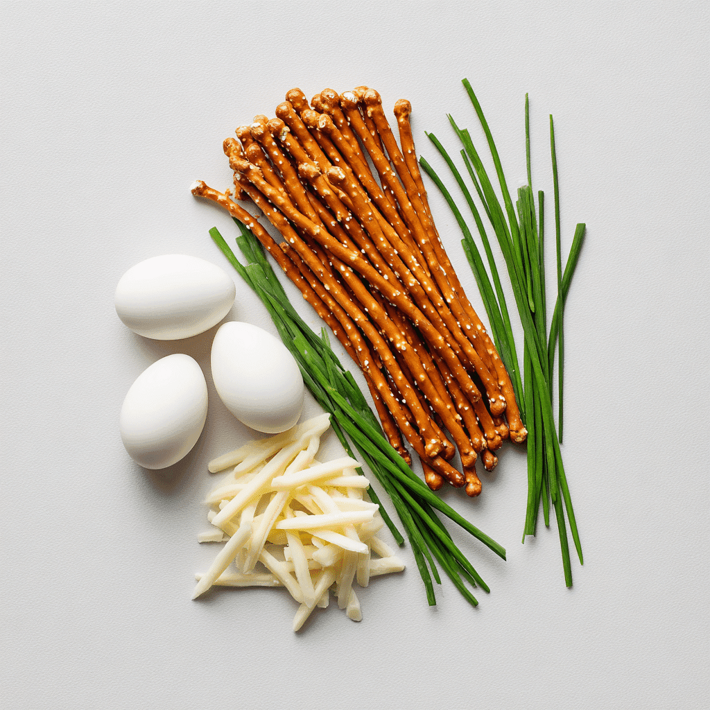 Ingredients for Witch’s Broomstick Pretzel Snacks neatly arranged