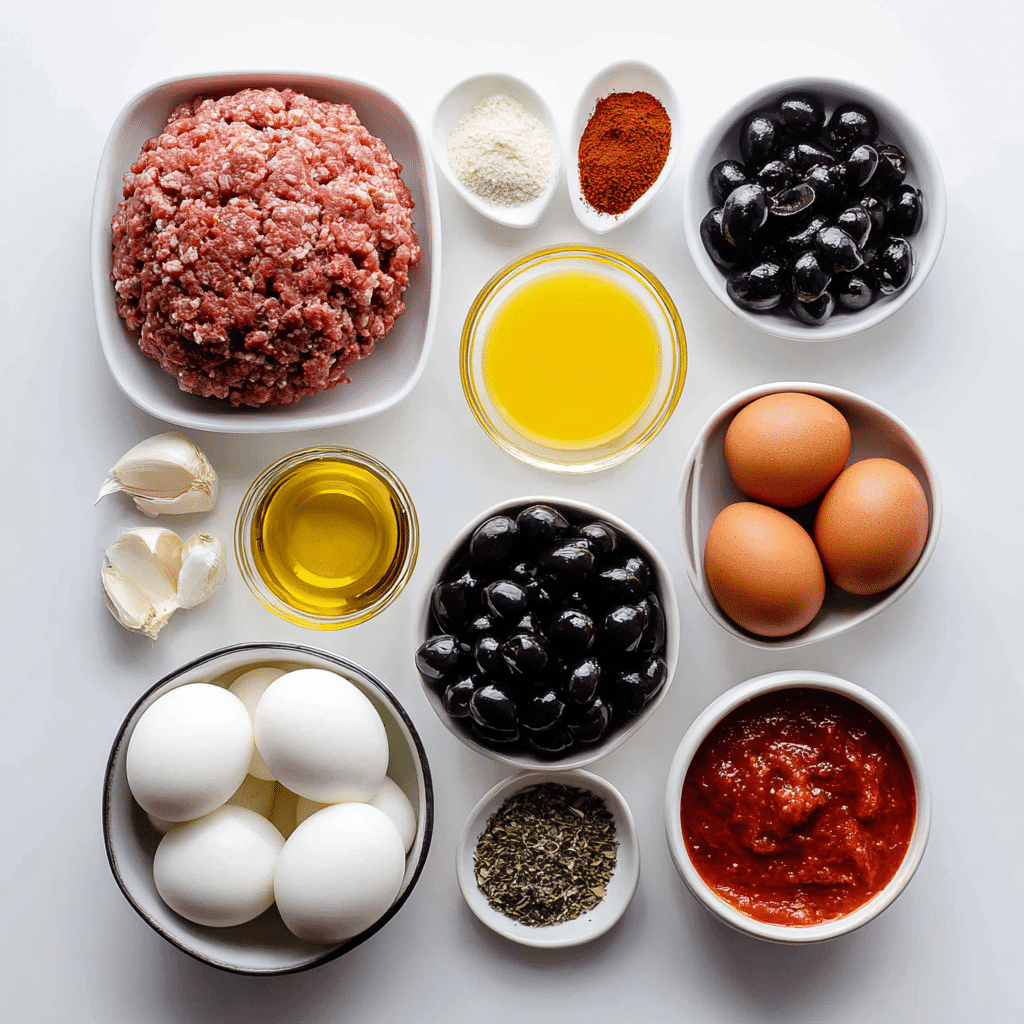 Ingredients for Bloody Eyeball Meatballs in Marinara