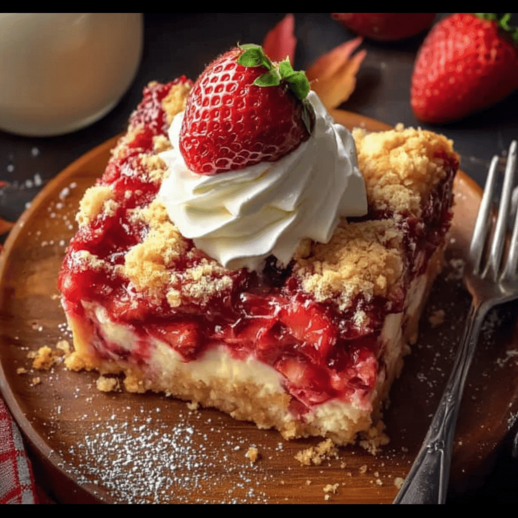 Ultimate Strawberry Cheesecake Dump Cake freshly baked in cozy kitchen