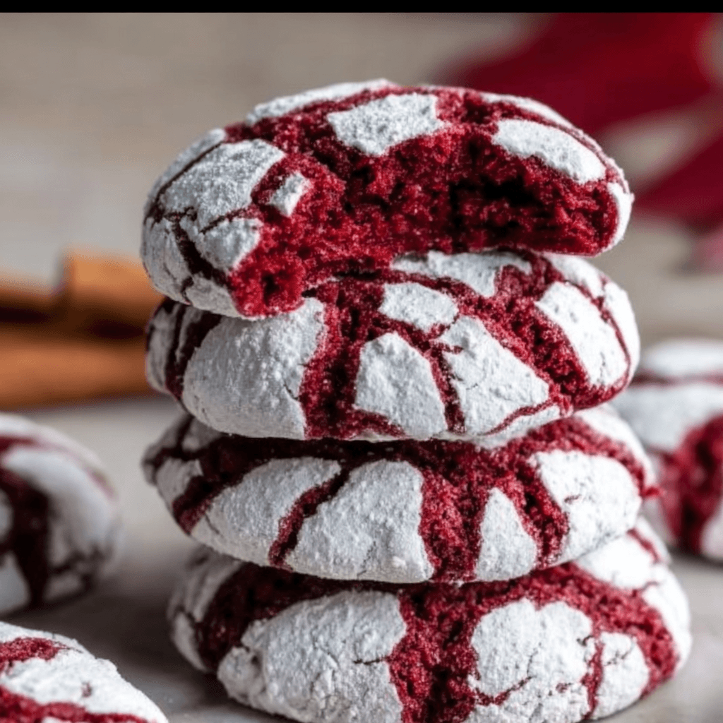Fudgy Red Velvet Crinkle Cookies on a fall-themed plate
