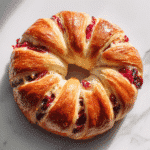 Cranberry Cream Cheese Crescent Ring close-up on marble