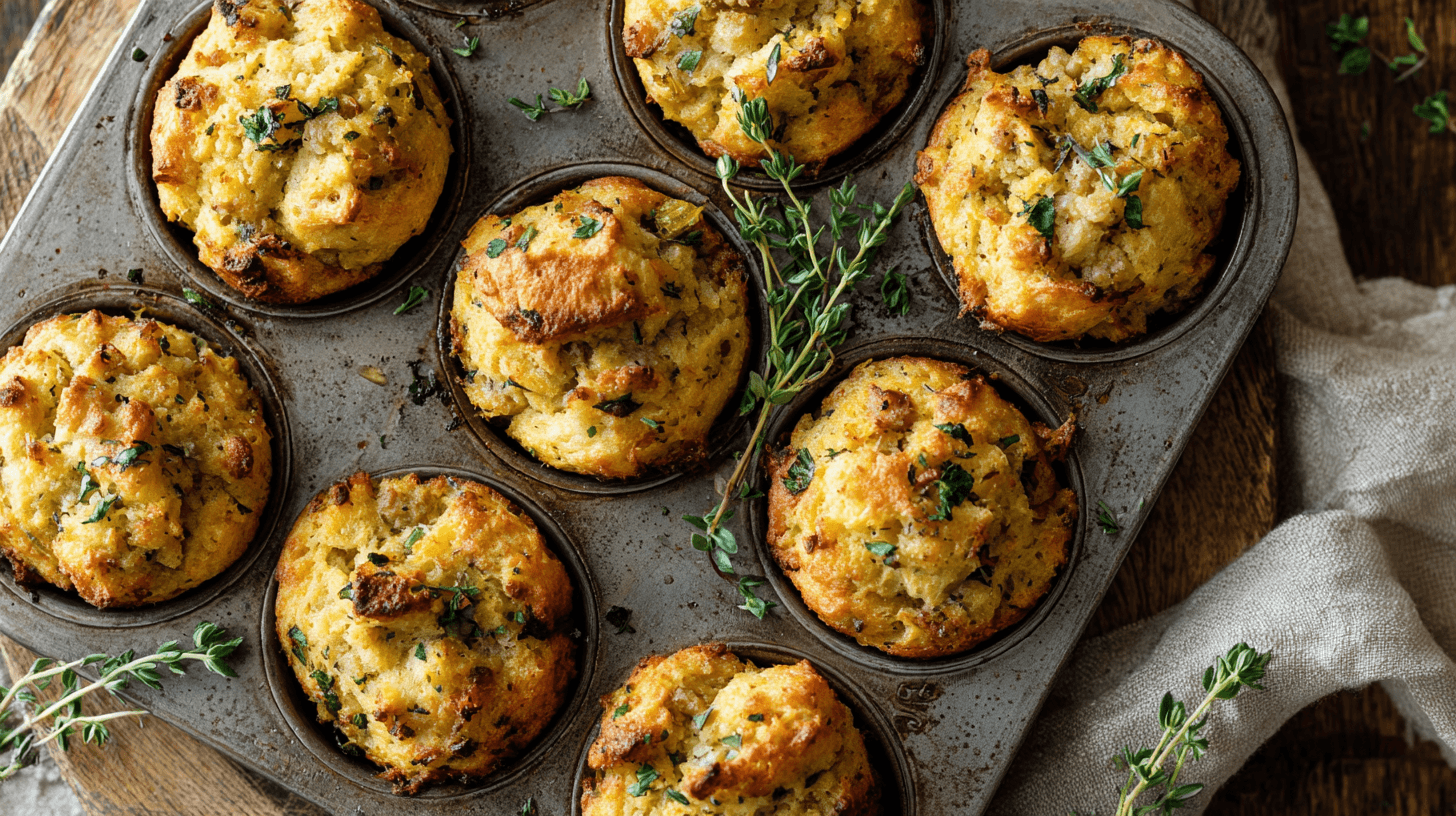 Mini Sausage Stuffing Muffins fresh out of the oven