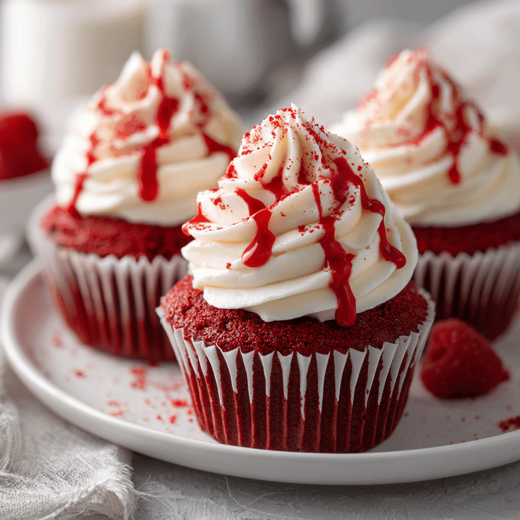 Bloody Red Velvet Halloween Cupcakes with Cream Cheese Frosting