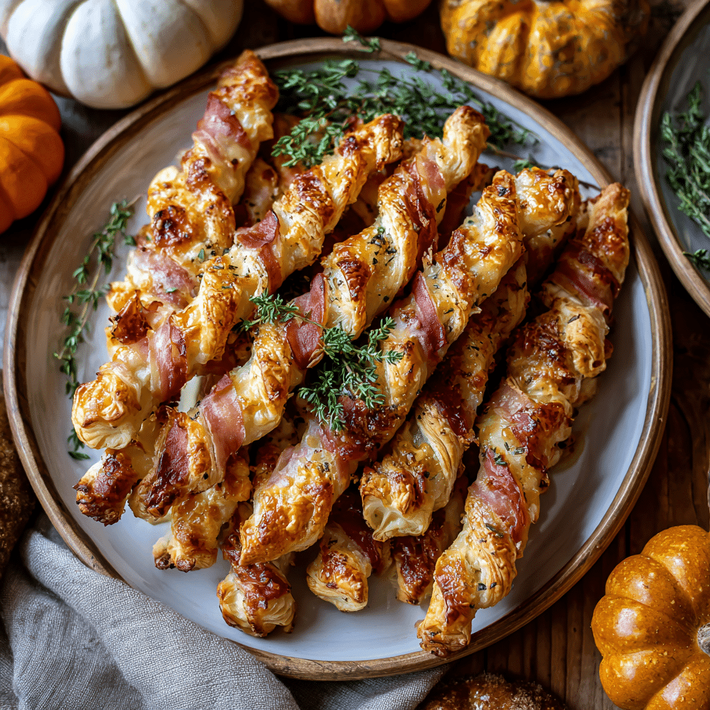 Serving platter of Brie & Prosciutto Puff Pastry Twists