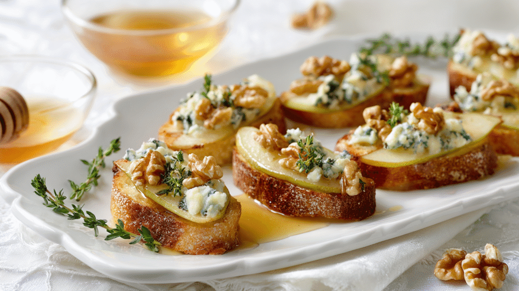 Blue Cheese and Pear Crostini serving platter