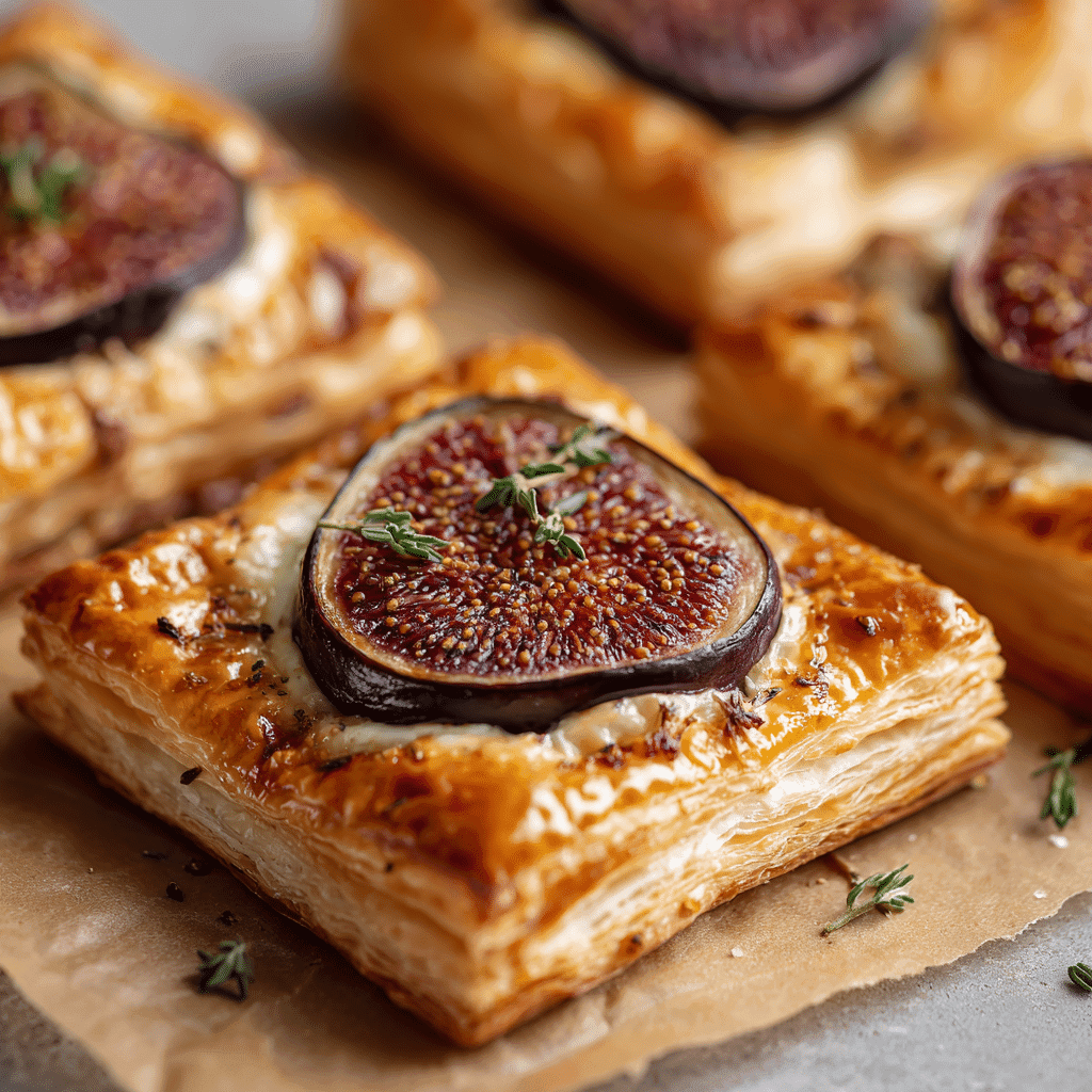 Served Fig, Brie, and Thyme Puff Pastry Squares