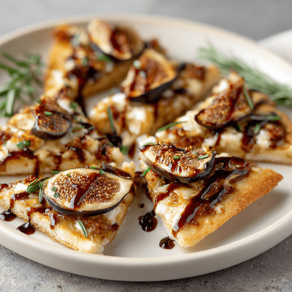 Brie and Fig Flatbread Appetizer with golden crust and fig jam