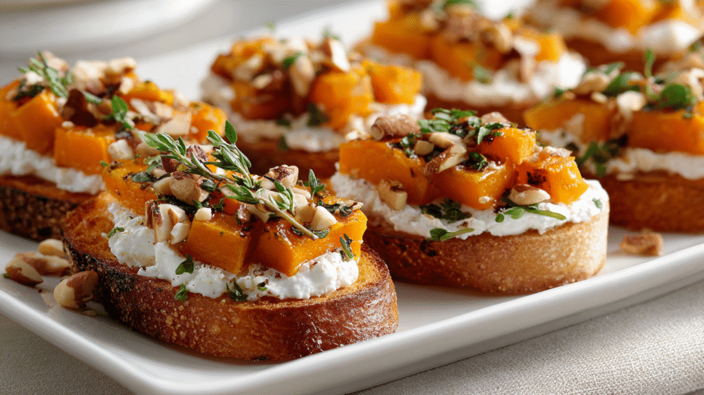 finished butternut squash crostini appetizer platter