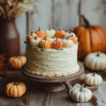 Pumpkin Patch Cake with Buttercream Pumpkins on rustic table