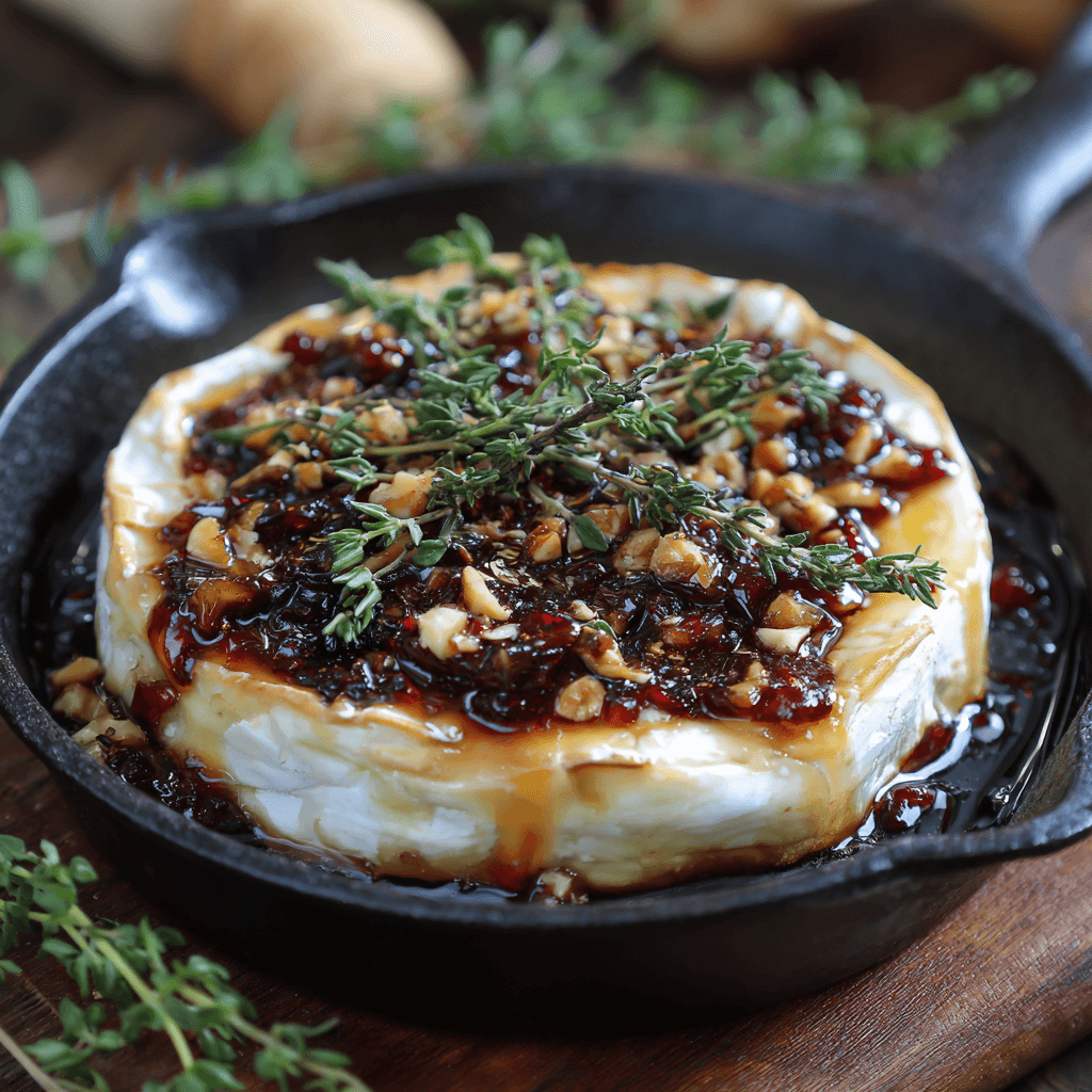 Skillet Brie with Fig Chutney in cast iron skillet