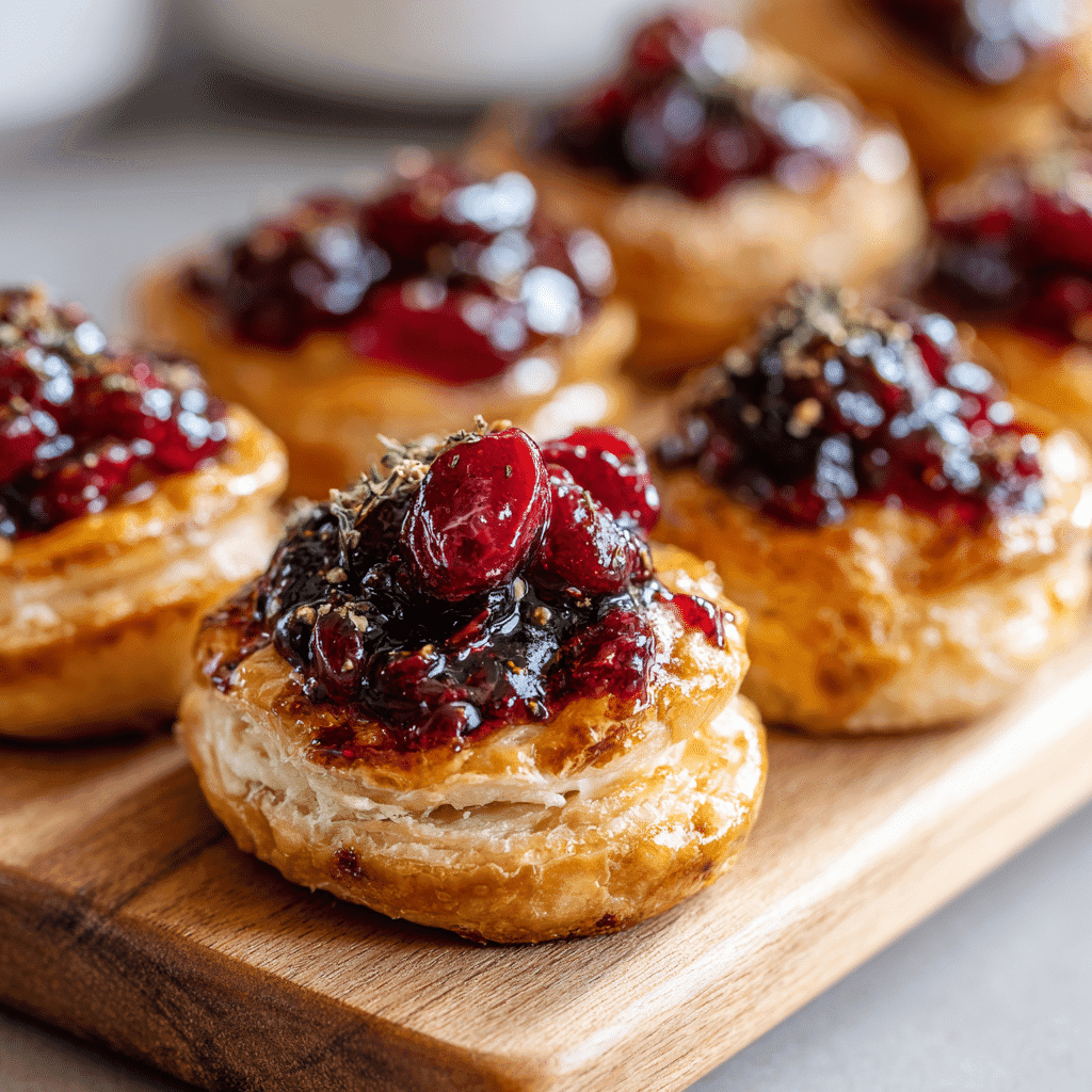 Cranberry Jalapeño Cream Cheese Bites served on a wooden board