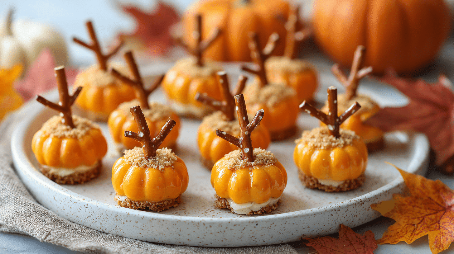 Mini Pumpkin Cheese Balls with Pretzel Stems