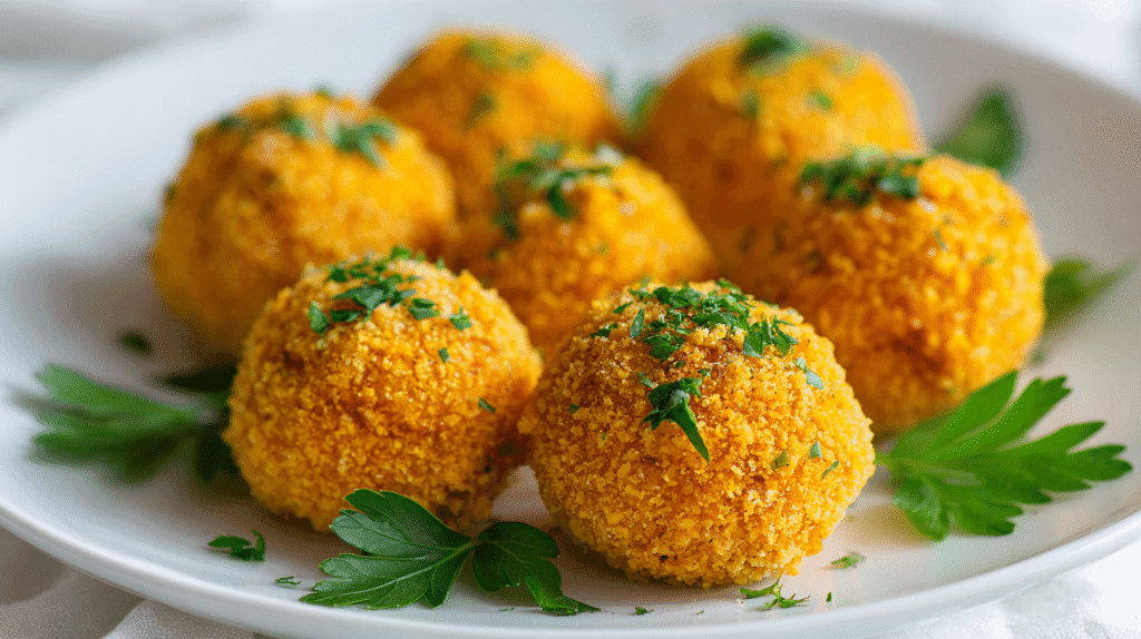 Mini Pumpkin Cheese Balls Served with Parsley