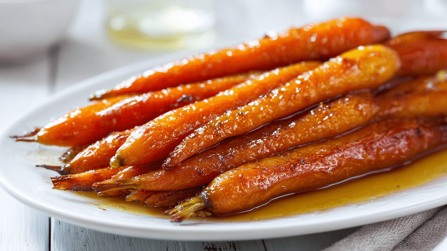 Caramelized Honey Dijon Carrots served on a white plate