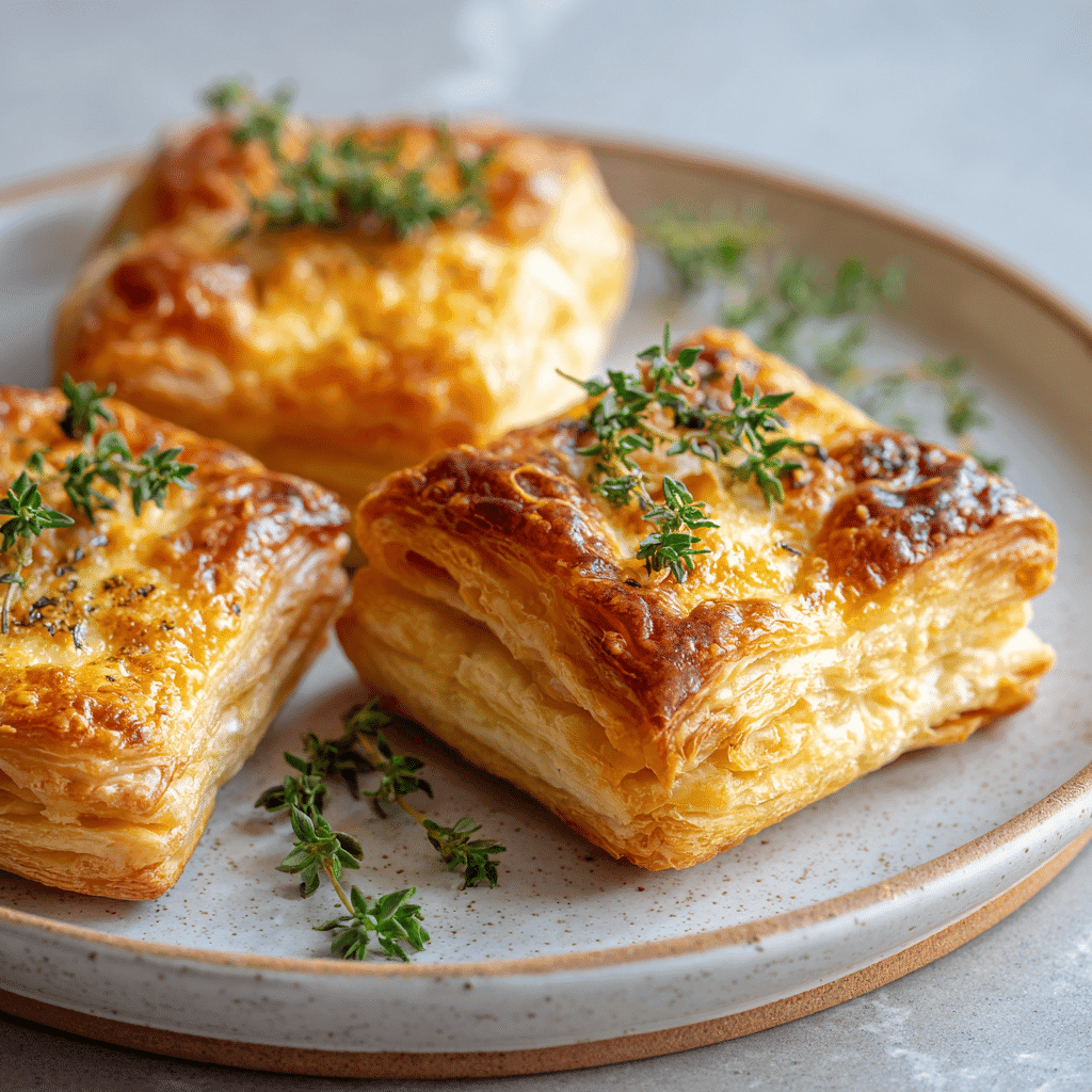 Caramelized onion and Brie tarts served with thyme