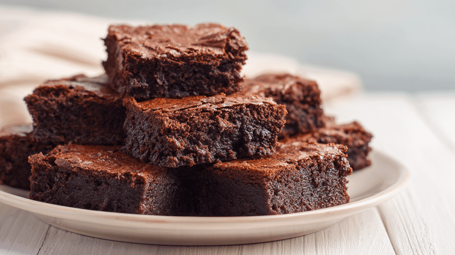 Classic Fudgy Eggless Brownies on ceramic plate