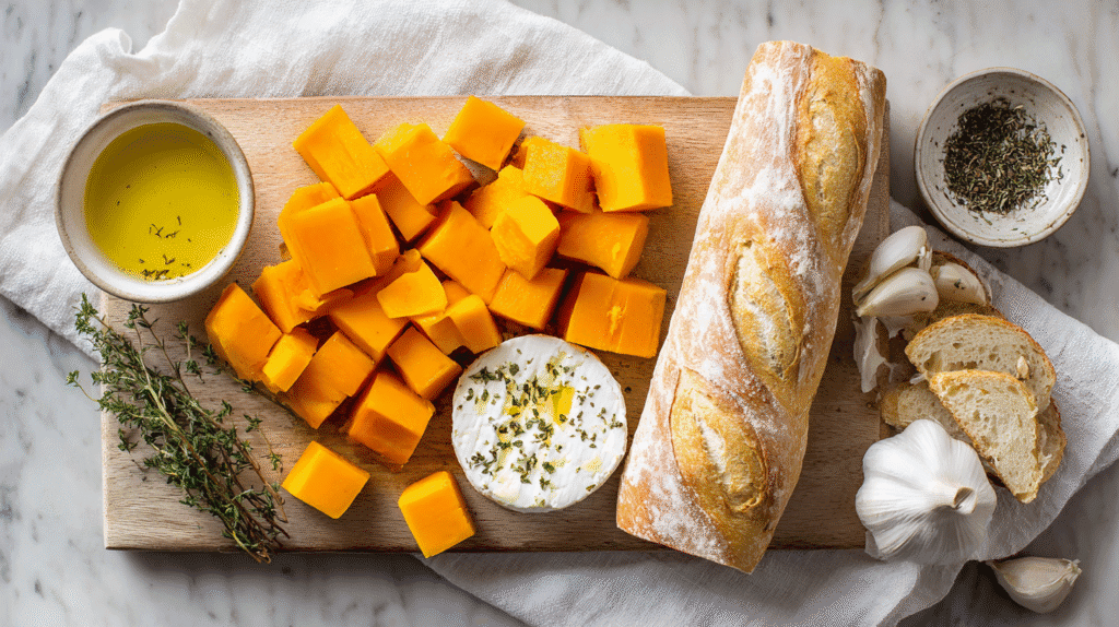 butternut squash crostini ingredients flat lay