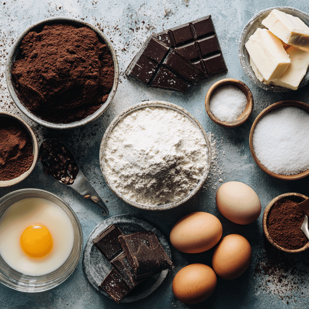 Ingredients for Haunted House Layer Cake with Dark Chocolate Frosting