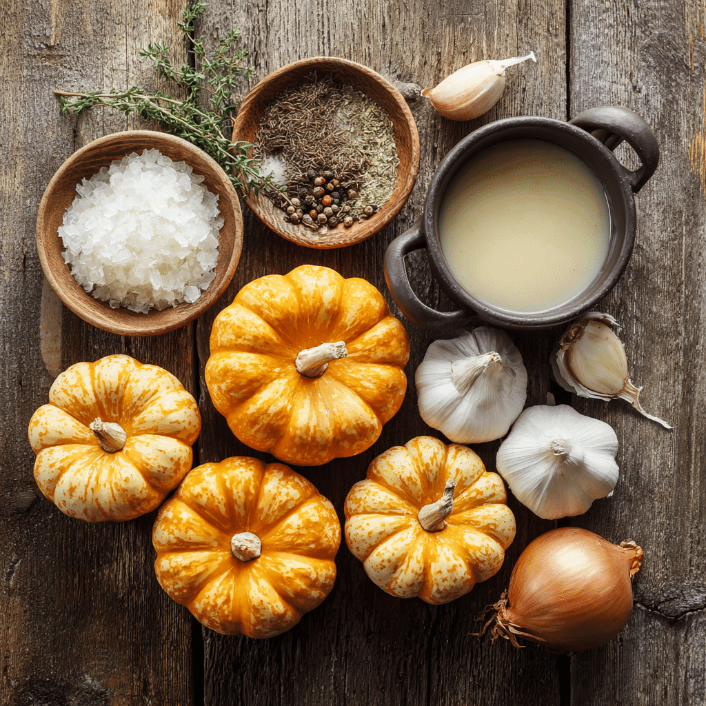 Ingredients for Pumpkin Soup Served in Mini Pumpkins