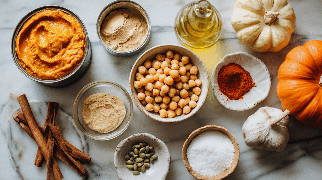 Pumpkin hummus ingredients laid out