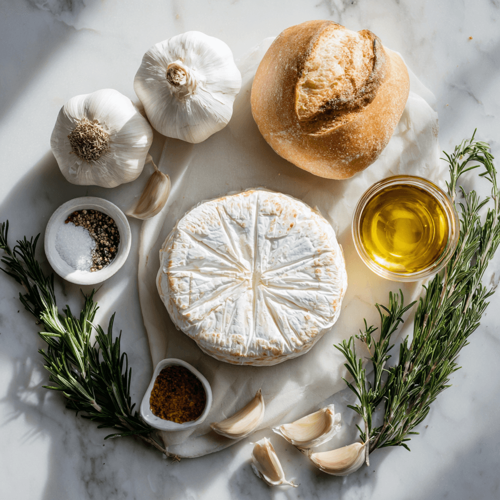 Ingredients for Roasted Garlic Brie Bread Bowl