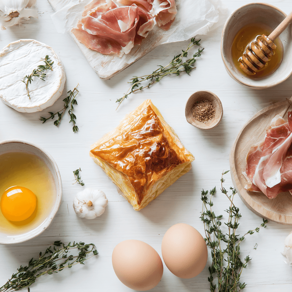 Ingredients for Brie & Prosciutto Puff Pastry Twists