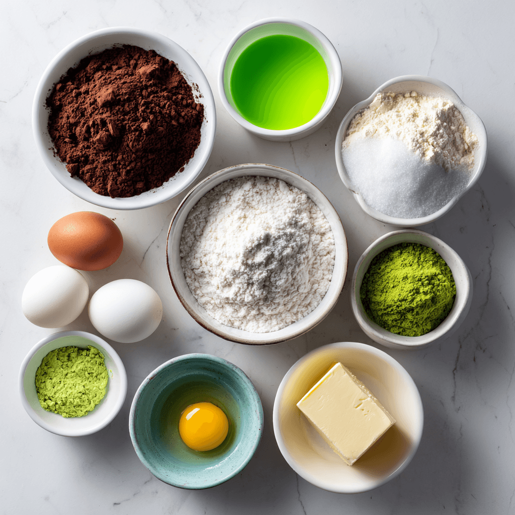 Ingredients for Witch Cauldron Cupcakes with Bubbling Green Frosting