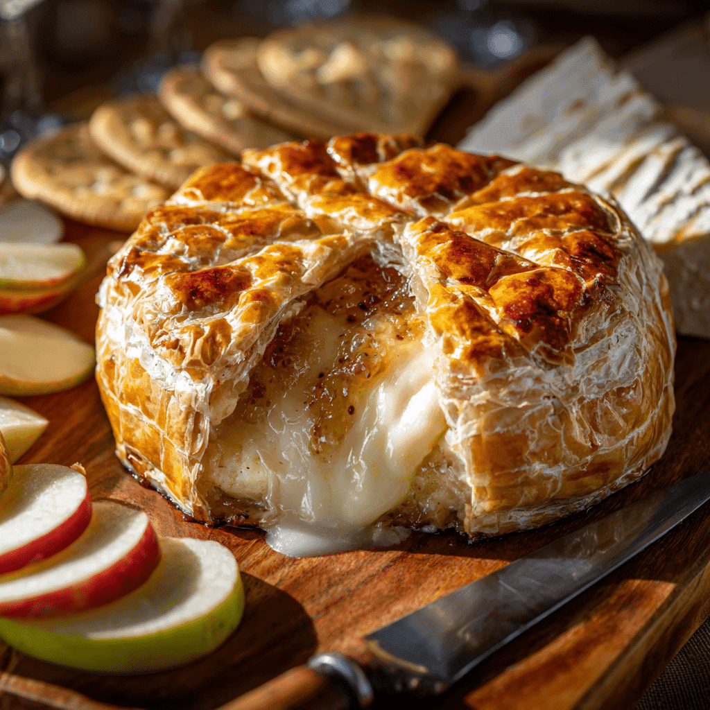 Baked Brie en Croûte with fig jam ready to be served