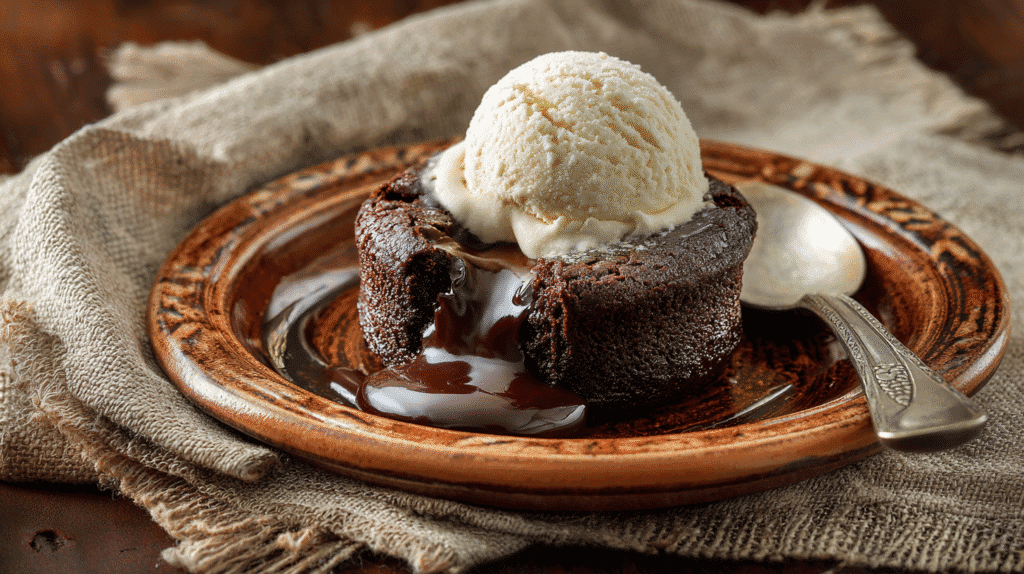 Gooey lava cookie served with ice cream