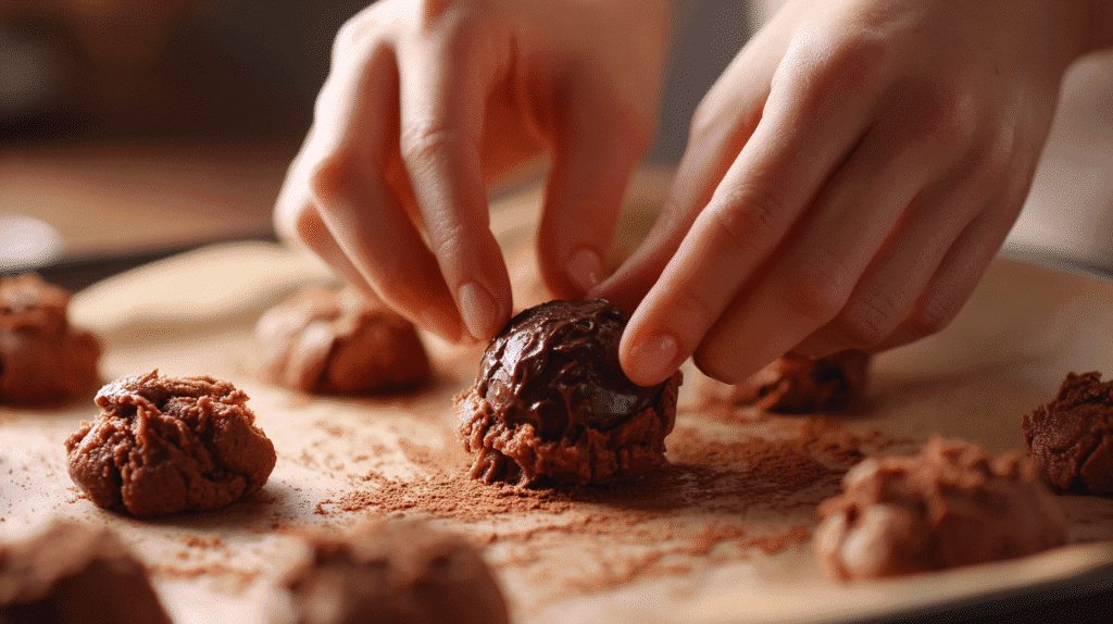 Wrapping gooey lava cookie dough around chocolate center