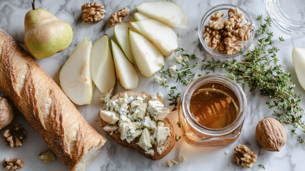 Ingredients for Blue Cheese and Pear Crostini