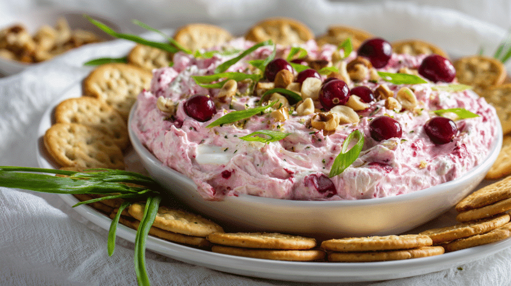 Holiday serving of Sweet and Spicy Cranberry Cream Cheese Dip