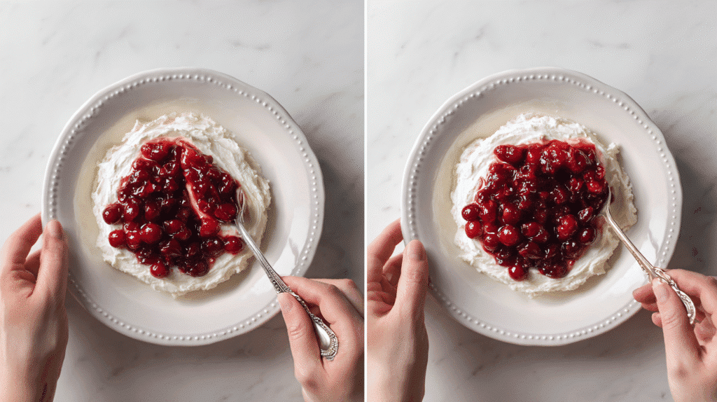 Assembling Sweet and Spicy Cranberry Cream Cheese Dip