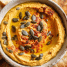 Pumpkin Hummus with Pita Chips in rustic bowl