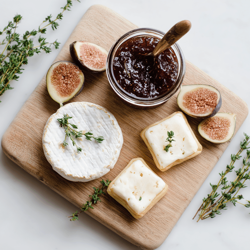 Ingredients for Fig, Brie, and Thyme Puff Pastry Squares