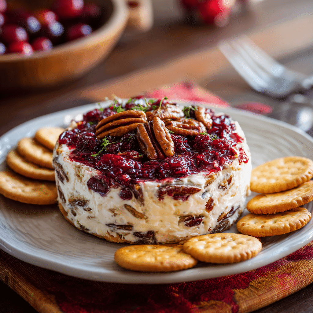 Hot Cranberry Cream Cheese Bake with Pecans served with crackers