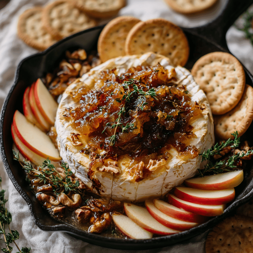 Baked Skillet Brie with Fig Chutney and garnish