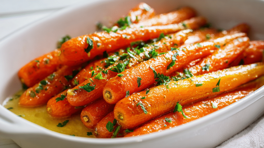 Roasted carrots served with garlic and honey