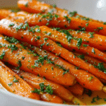 Garlic Butter and Honey Roasted Carrots on tray