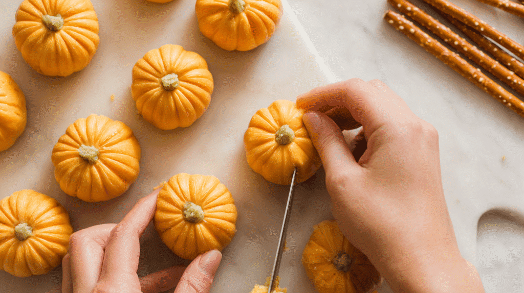 Shaping Mini Pumpkin Cheese Balls