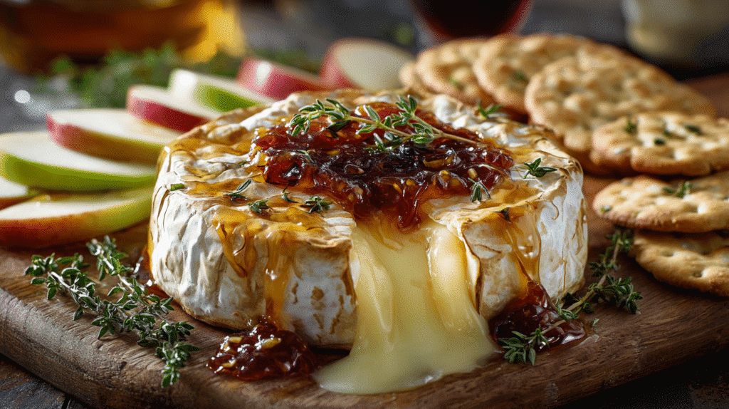 Baked Brie with Apple Chutney served with crackers