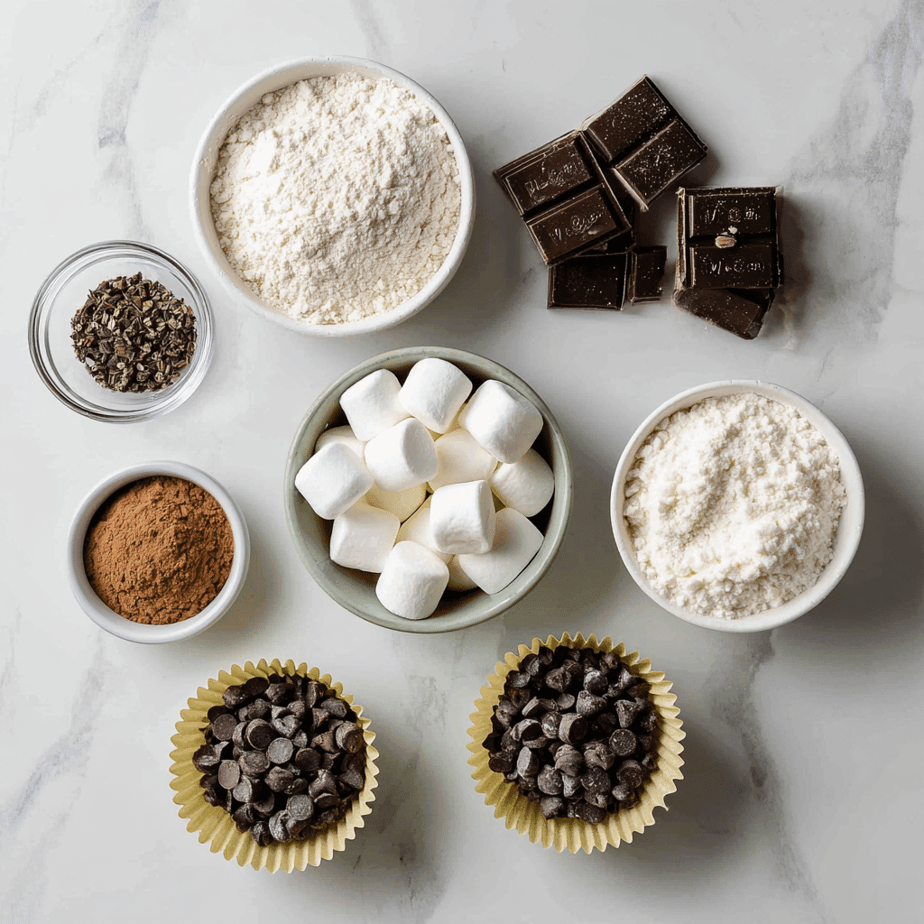 Ingredients for Spooky Ghost Cupcakes with Marshmallow Toppers