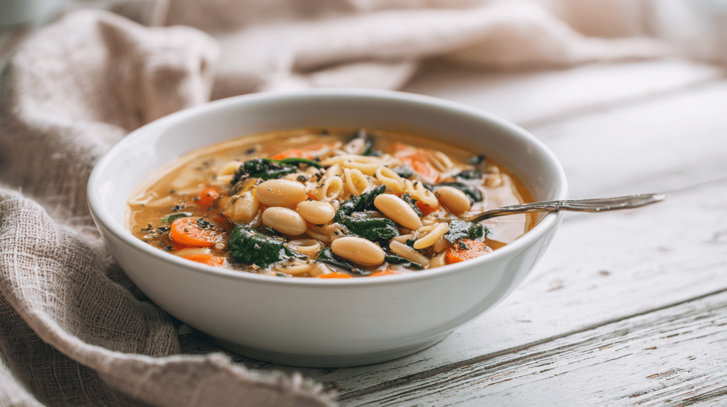 Italian-Style Comfort Soup for Recovery in a white bowl