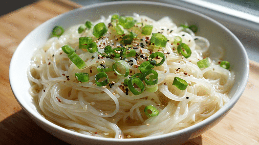 Torn potato noodles dropped into hot Korean anchovy broth