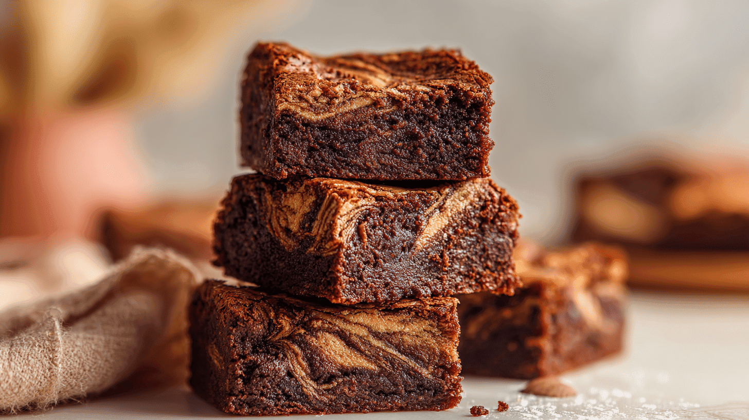 Egg-Free Nutella Swirl Brownies with visible chocolate ribbons