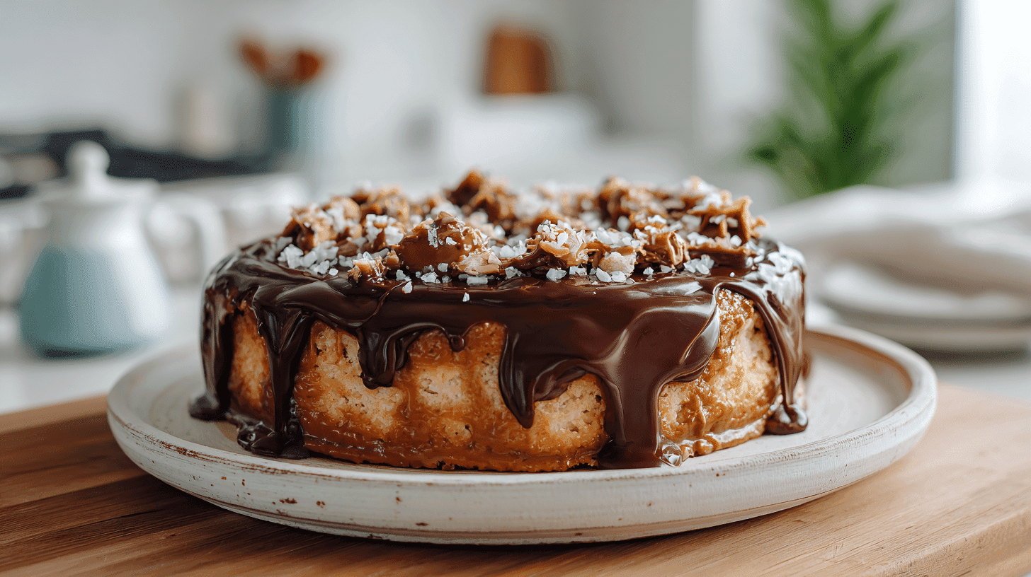 Giant Peanut Butter Rice Cake with chocolate and sea salt