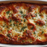 Tomato Soup & Grilled Cheese Casserole in baking dish